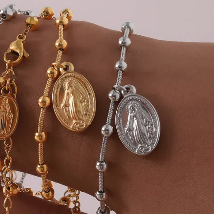 Rosario Pulsera con Medalla Milagrosa Stainless Steel
