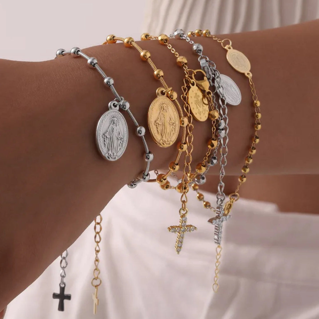 Rosario Pulsera con Medalla Milagrosa Stainless Steel