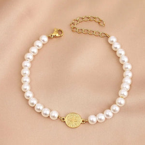 Pearl Saint Benedict Steel Bracelet